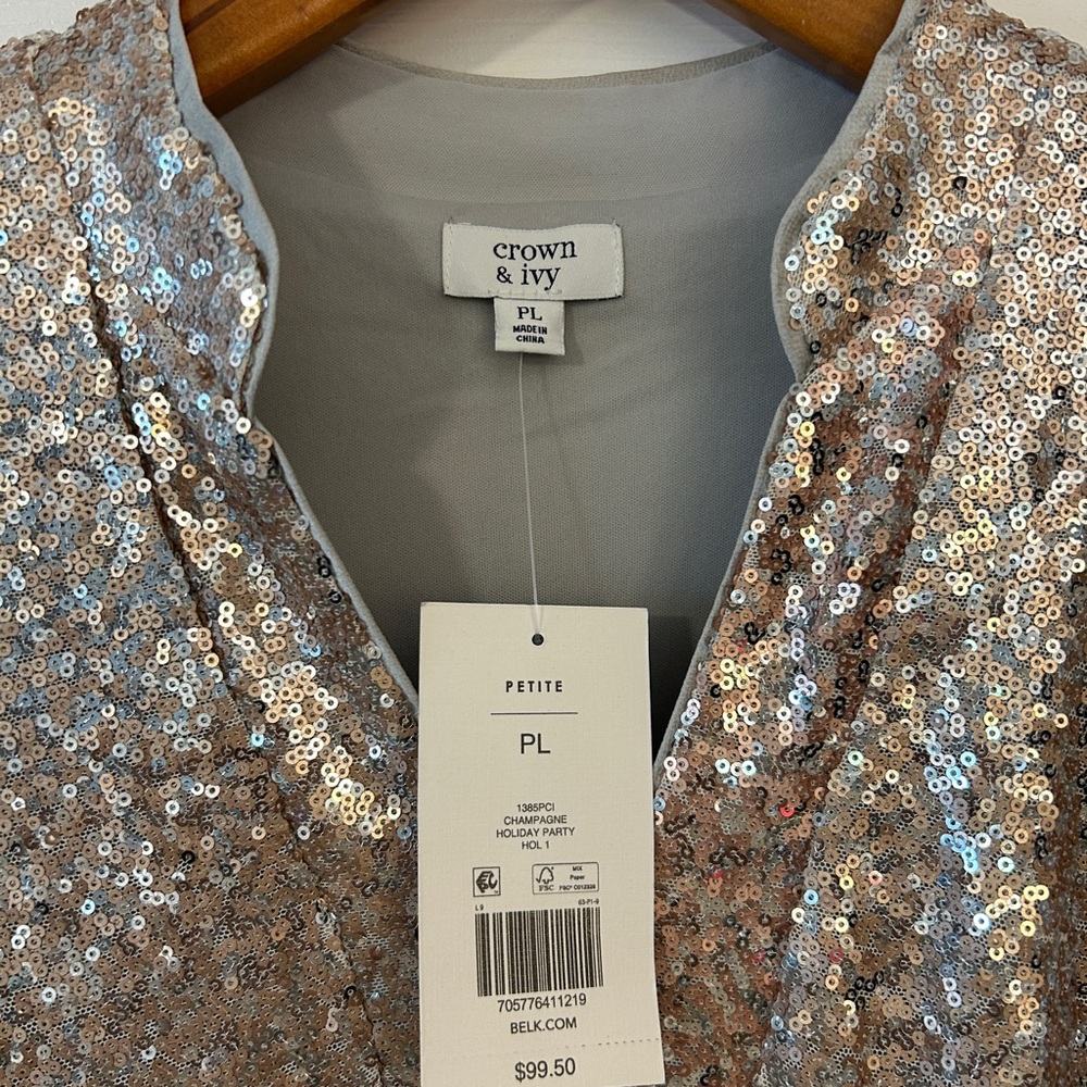 Crown & Ivy Sequin Long Sleeve Dress in Champagne - Picture 2 of 3